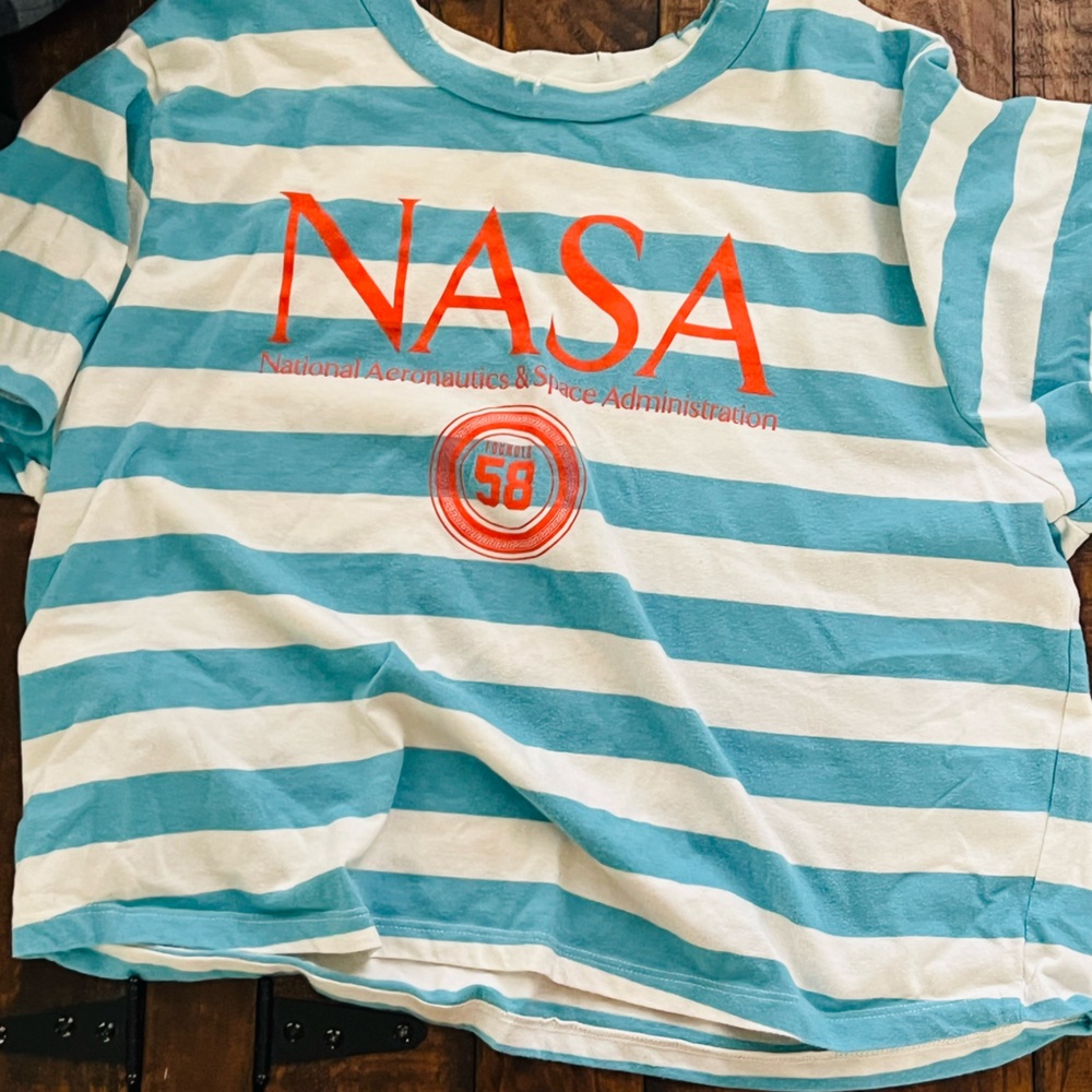 Mighty Fine Blue and White Short Sleeve Tee with NASA Logo